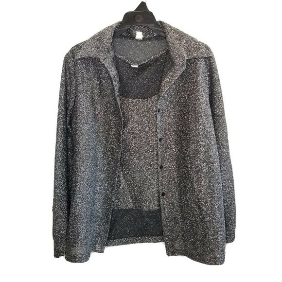 1970s Disco Metallic Silver Black Sweater‎ Set - Picture 1 of 8